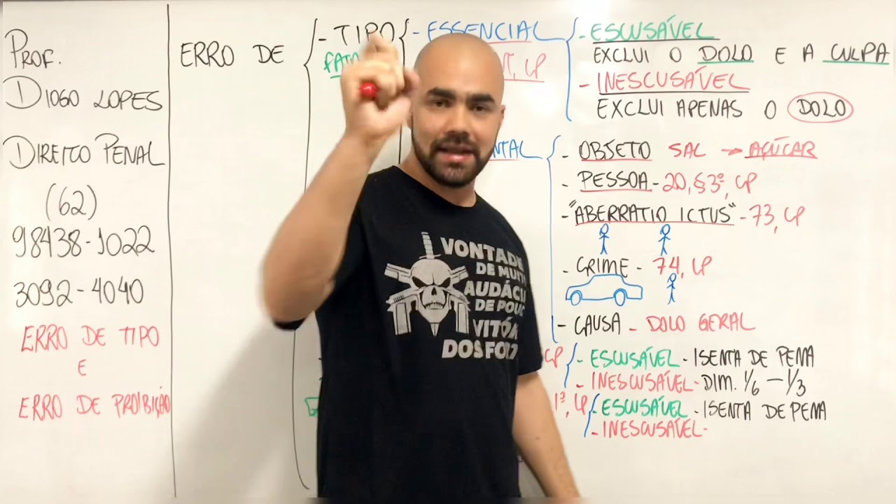 Direito Penal - Erro de Tipo e Erro de Proibição - Professor Diogo Lopes