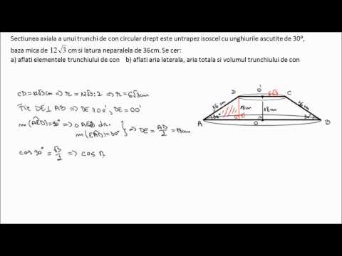 Trunchi de con - Problema rezolvata (aria laterala, aria totala si volum)