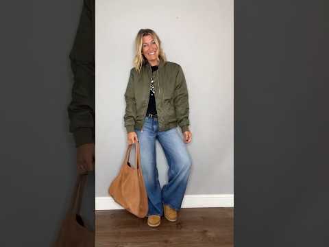 A Green Bomber Jacket: Two Styles with Wide-Leg and Flared Jeans #fashiontrends #ootd #outfitideas