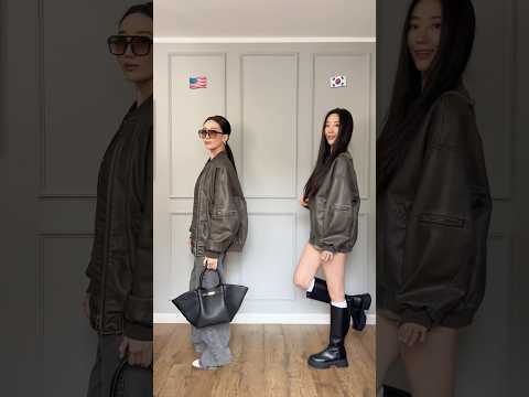 styling leather jacket 🇺🇸🇰🇷#outfitideas #waystostyle #ootd #americanstyle #koreanfashion #genz