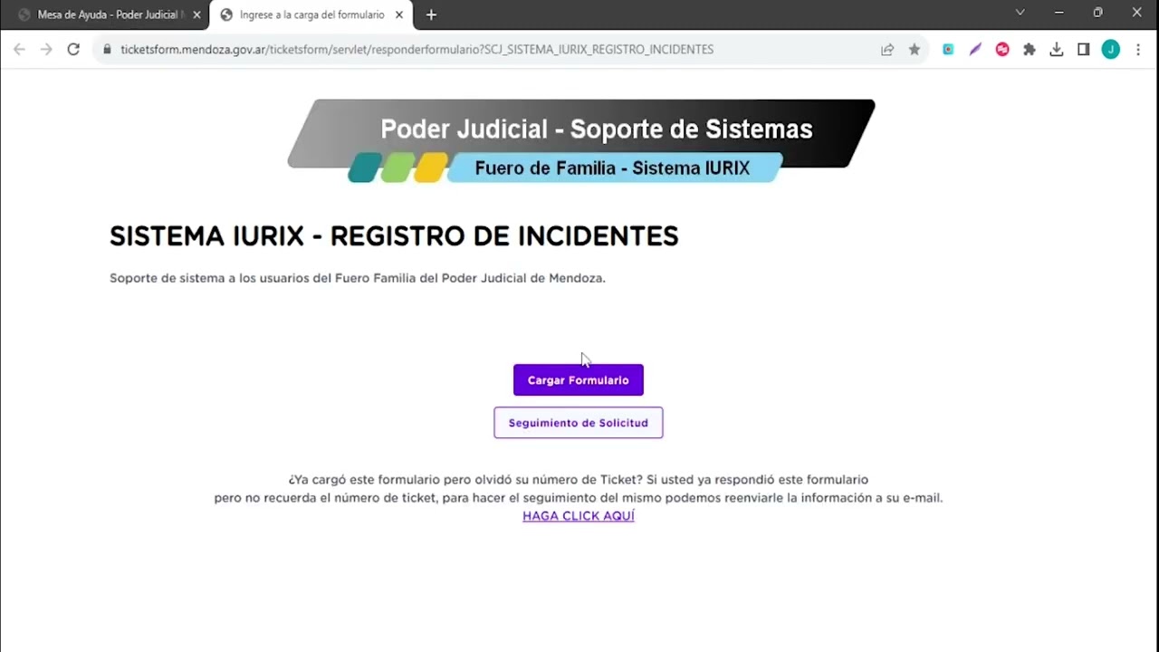 Procedimiento para registrar un ticket de Mesa de Ayuda en el Fuero Familia