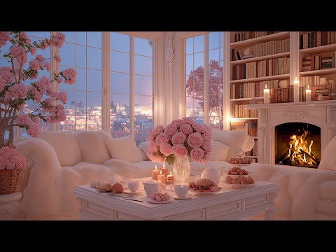 Cozy Night Living Room 🌺 Soft Piano Music & Fireplace Sounds for Relaxation, stress, Inner Peace