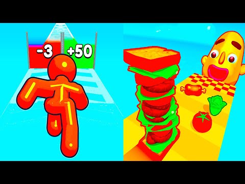 Sandwich Runner vs Tall Man Run ⭐🟦🟩🟧⭐️ Hard Levels Challenge Walkthrough Gameplay Ep891