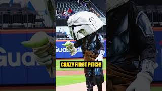 Mr. Met as The Mandalorian threw Grogu as the first pitch ????
