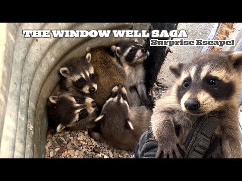 The Window Well Raccoon Family: Surprise Escape!