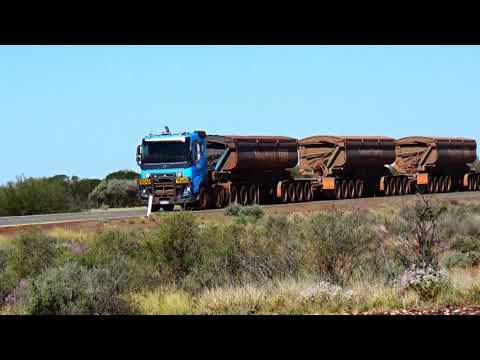 🚛. Iron ore side tipping road trains. On the haul into Geraldton Port for export.