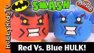 Giant Play-Doh Lego Head RED Vs. BLUE HULK Makeover! BatMan Smash! Surprise Toy by HobbyKidsTV