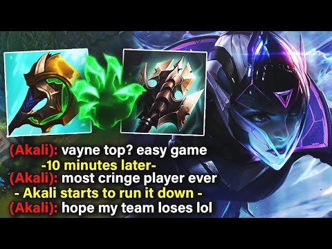 I play Tank Vayne but make the enemy Akali rage for 20 minutes straight and she starts inting