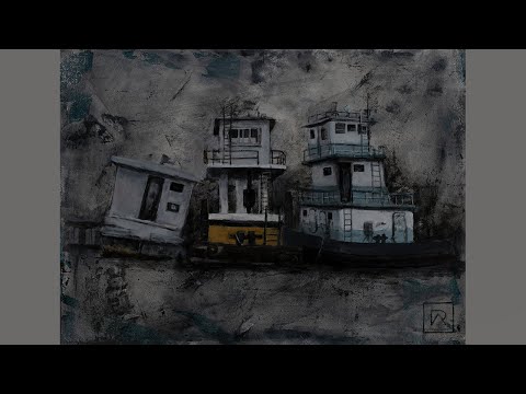 Acrylic Painting Full Time-Lapse Demo | BOATS | "Three Tugs: Bayou Lafourche, LA"