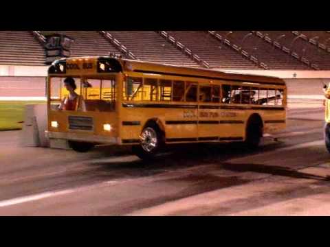 School Bus does wheelie at Texas Motor Speedway