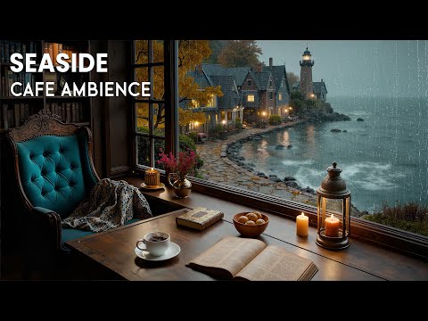 Rainy Seaside Café Ambience 🌧️ Warm Jazz Piano with Rain Sounds for Deep Focus, Study & Calm Moments