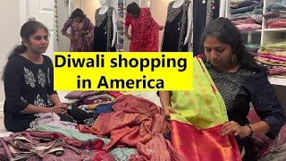 Deepavali Silk Sarees, kurthi & Lehanga Shopping haul at our friends house /Family Traveler VLOG USA