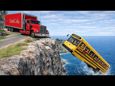 BeamNG.drive | School Bus on Dangerous Cliff Roads | 😱 Extreme Crash Test |#68
