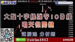 【海豚交易室】#范振鴻 0813，大盤十字線強守10日線 明天很關鍵 (圖)
