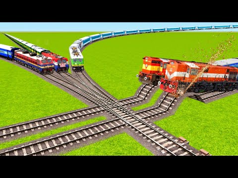FIVE TRAINS HIGH RUNNING AND CRASHED ON BUMPY TRACKS AND DIFFERENT CURVE RAILROAD|🔺 Train simulator|