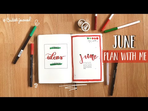 PLAN WITH ME | June 2020 | Bullet journal monthly setup - Strawberry theme + Weekly flip through