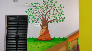 How to draw Buddha 🙏 and Baniyan tree 🌳 wall painting .....