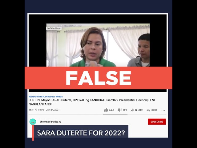 FALSE: Sara Duterte declares presidential candidacy in January 2021