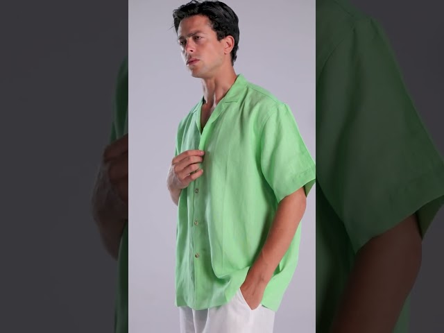 قميص نص كم رجالي كتان ماتشا