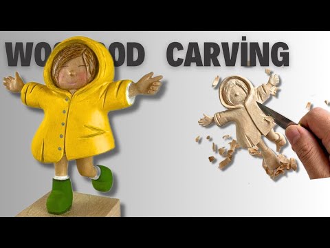 Whittling a Wooden Girl Sculpture | Relaxing Wood Carving ASMR Tutorial