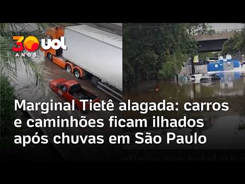 Marginal Tietê alagada: vídeos mostram carros e caminhões ilhados após chuvas em São Paulo