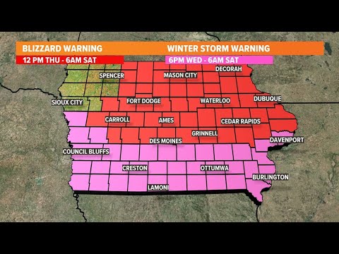 IOWA WEATHER FORECAST: Blizzard Warning issued for parts of the metro