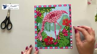 Mozaika se třpytivými flitry plameňák 17x30 cm