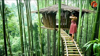 Girl Builds Shelter on Top of Bamboo | Start to Finish Build by @WildGirl-hh4fd