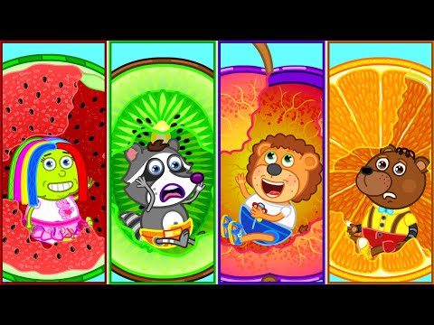 Aslan Yavrusu | Renkli bebek arabaları ve meyveler | Çocuklar için çizgi film