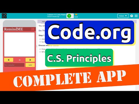 Code.org Lesson 4 Lists Make a Reminder App | Tutorial with Answers | Unit 5 CS Principles Complete