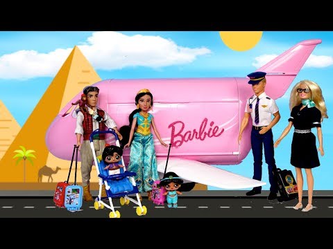 Barbie Doll LOL Aladdin Family Morning Travel Routine in Pink Barbie Airplane