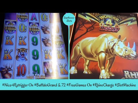 Nice 4 Symbols On BUFFALO GRAND and 72 Free Games On RHINO CHARGE Slot Machine - SunFlower Slots