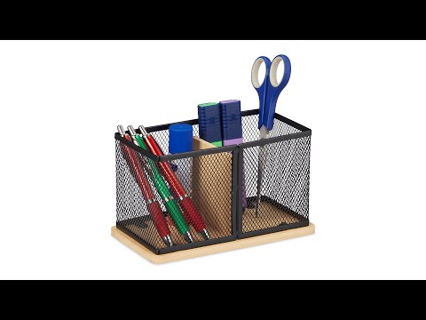 Stiftehalter Bambus und Mesh Schwarz - Braun - Eisen - 19 x 11 x 10 cm