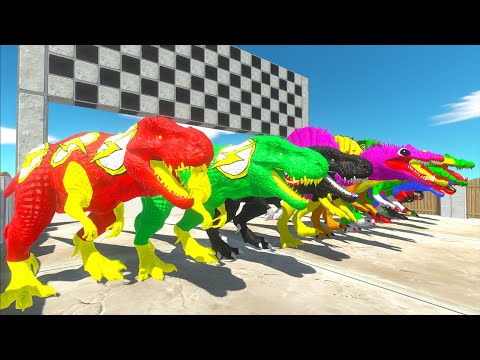 Superheroes 6 T-rex Dc vs 3 Spinosaurus Marvel Speed Race Championship Jurassic World Evolution 2