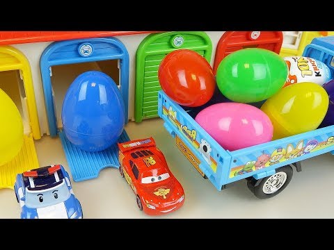 Cars and Poli car toys surprise eggs Kinder joy truck play