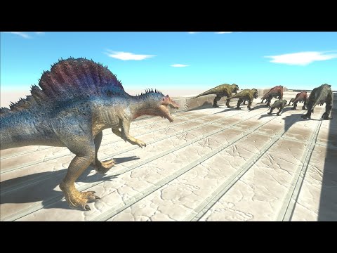 Spinosaurus race to eat T-Rex Family - Animal Revolt Battle Simulator