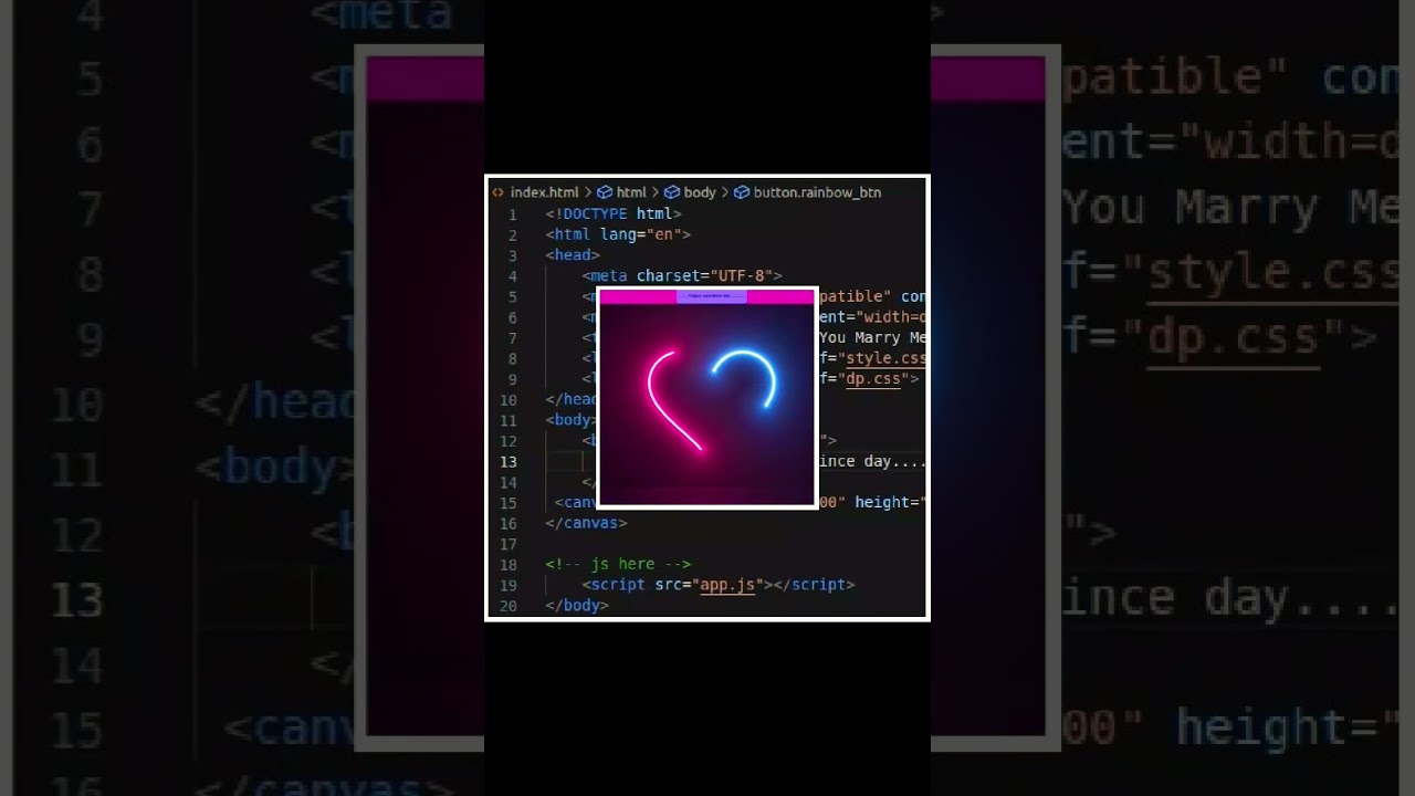 hey propose your soulmate using html and css code#html #proposal #soulmate #love #vscode #css #js