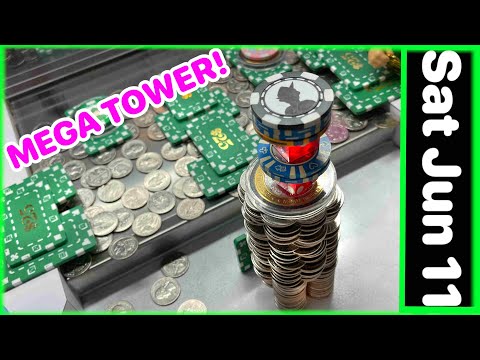 🏧 1 huge towers crashing ☝️ with tons of pusher chips  inside the high limit coin pusher 🏧 495