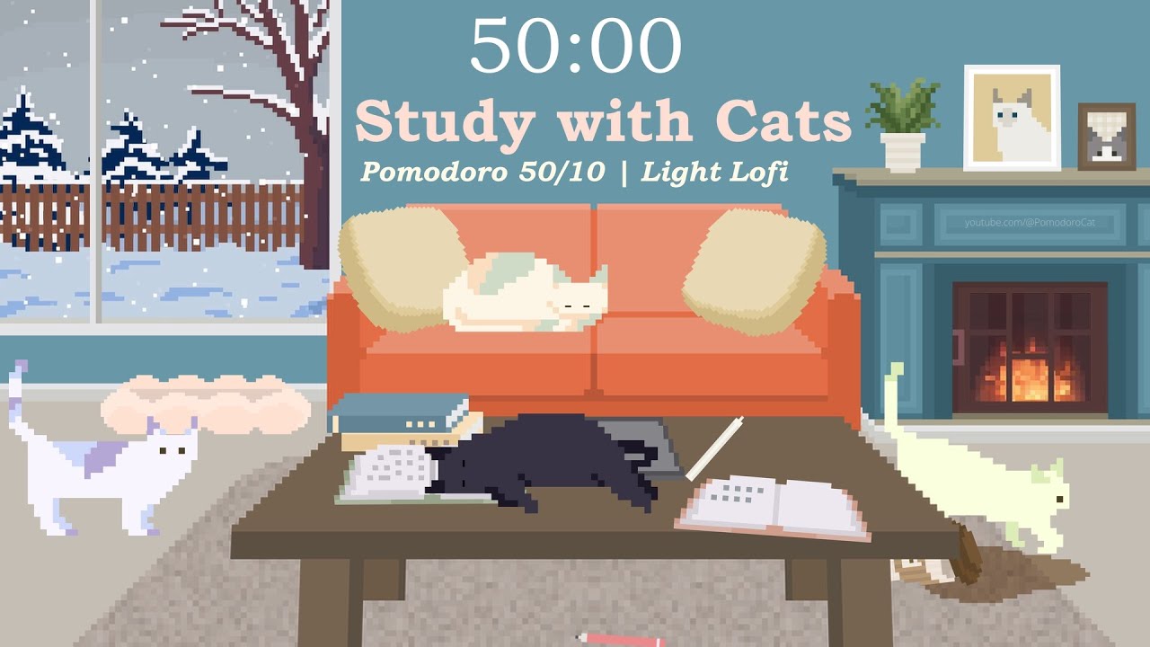 Study with Cats ❄️ Pomodoro 50/10 x Animation | Cozy Winter Study Session with Cats | Light Lofi