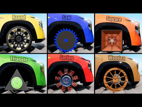 Round vs Saw vs Square  vs Triangle vs Spring vs Wooden Wheels - Beamng drive