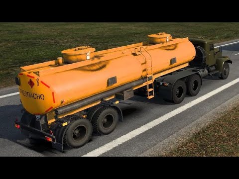 KrAZ-258 "Man-Eater" Hauling Old Tanker Trailer - Scenic Drive Through Steppe Kazakhstan