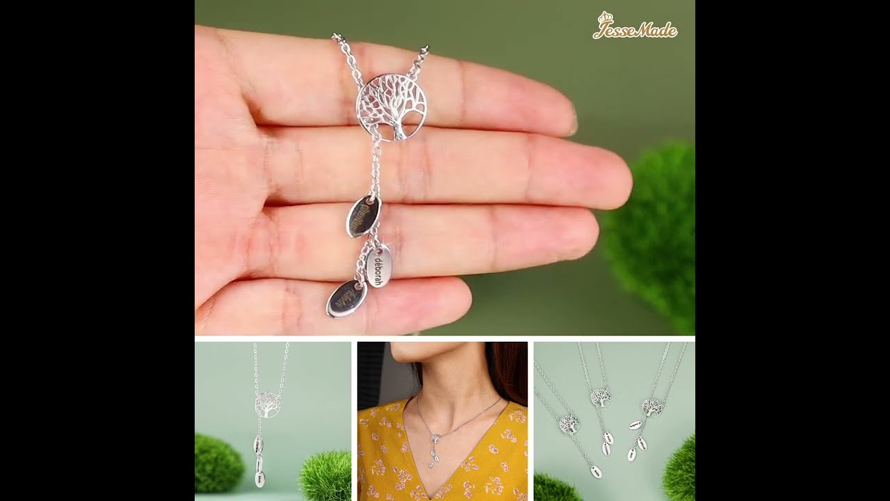 Collier Prénom Personnalisé Pendentif Arbre généalogique arbre de vie feuille