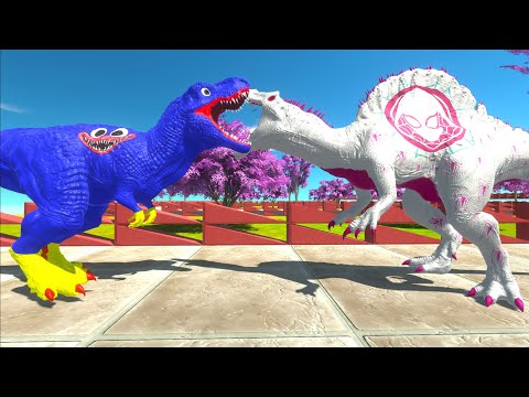 HUGGY WUGGY T-REX vs GHOST SPIDER SPINOSAURUS DEATH RUN -   Animal Revolt Battle Simulator