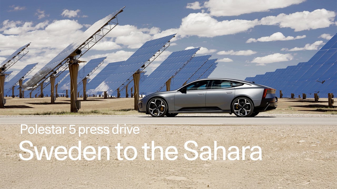 Polestar 5 electric grand tourer on a desert road