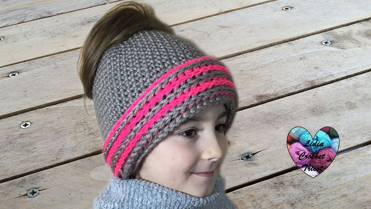 Bonnet Messy Bun crochet / Messy Bun beanie hat crochet (english subtitles)