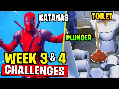 Deadpool Challenges - Toilet Plunger , Destroy Toilets , Deadpool's Katanas (Week 3 & Week 4)