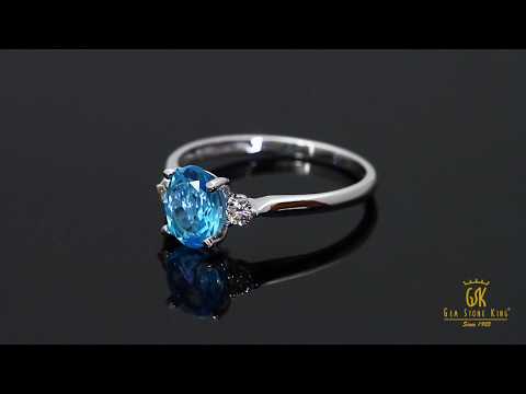 10K White Gold 1.50 Ct Swiss Blue Topaz White Created Sapphire 3-Stone Ring
