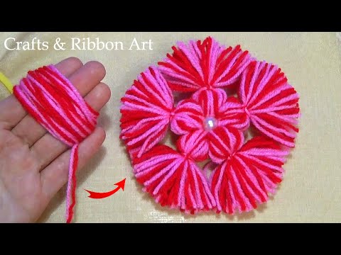 Amazing Woolen Craft Ideas with Fingers - Super Easy Flower Making - Hand Embroidery Trick