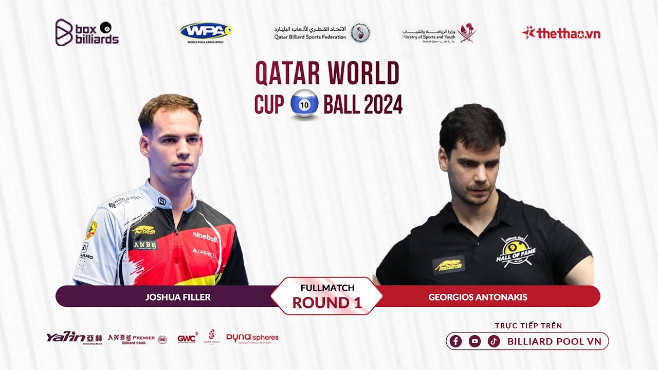 FULLMATCH | JOSHUA FILLER VS GEORGIOS ANTONAKIS | QATAR WORLD CUP 10 BALL 2024 | BILLIARD POOL VN