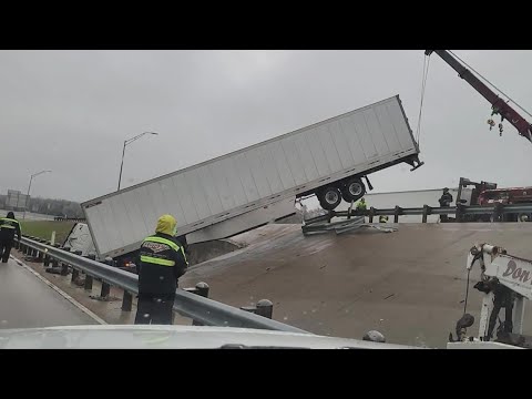 Numerous vehicles sliding on icy road conditions in North Texas
